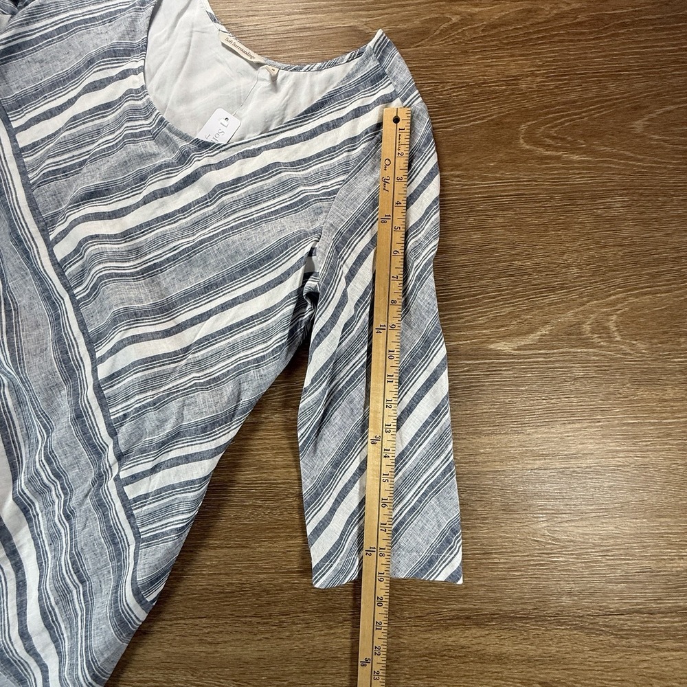Soft Surroundings Linen Dress Women's Medium Blue Stripe 3/4 Sleeve NWT Coastal - Picture 8 of 9